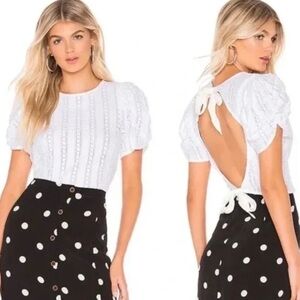 Free People Star Struck White Eyelet Open Tie Back Puff Sleeve Cropped Top - XS